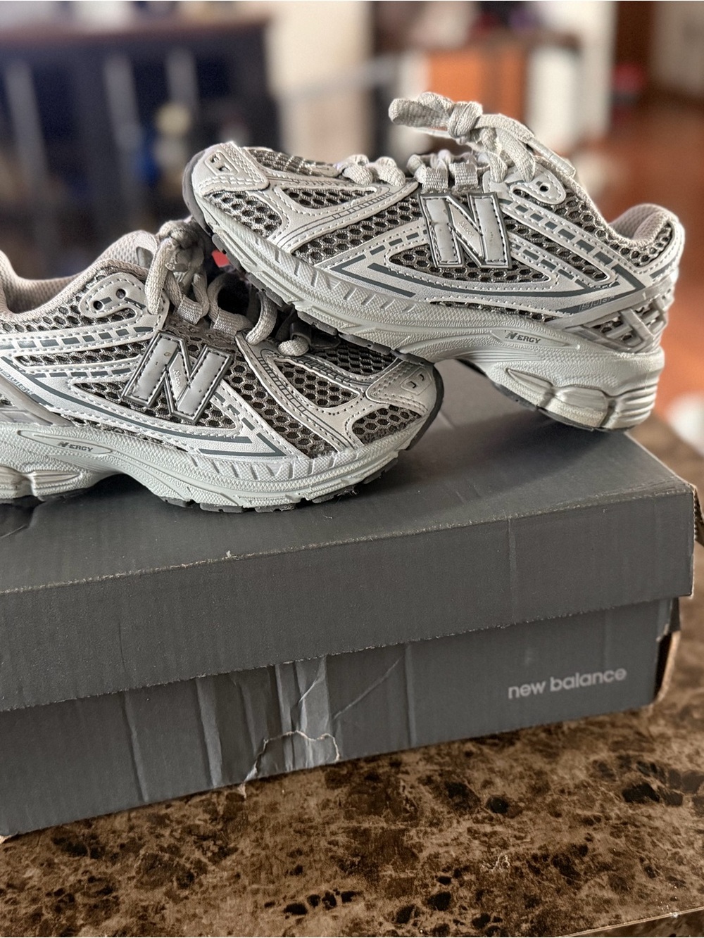 New Balance Kids Silver/Gray Mesh Athletic Sneakers